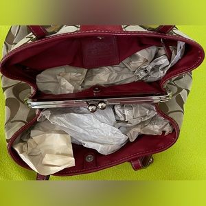 Coach Brown and Red Signature Pattern Purse